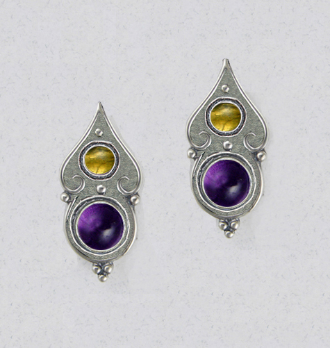 Sterling Silver Designer Post Stud Earrings With Amethyst